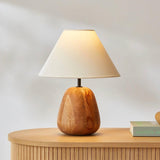 Natural Wood Task Lamp with White Fabric Shade for Bedside and Desk Irving
