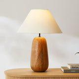 Natural Wood Task Lamp with White Fabric Shade for Bedside and Desk Irving