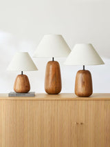 Natural Wood Task Lamp with White Fabric Shade for Bedside and Desk Irving