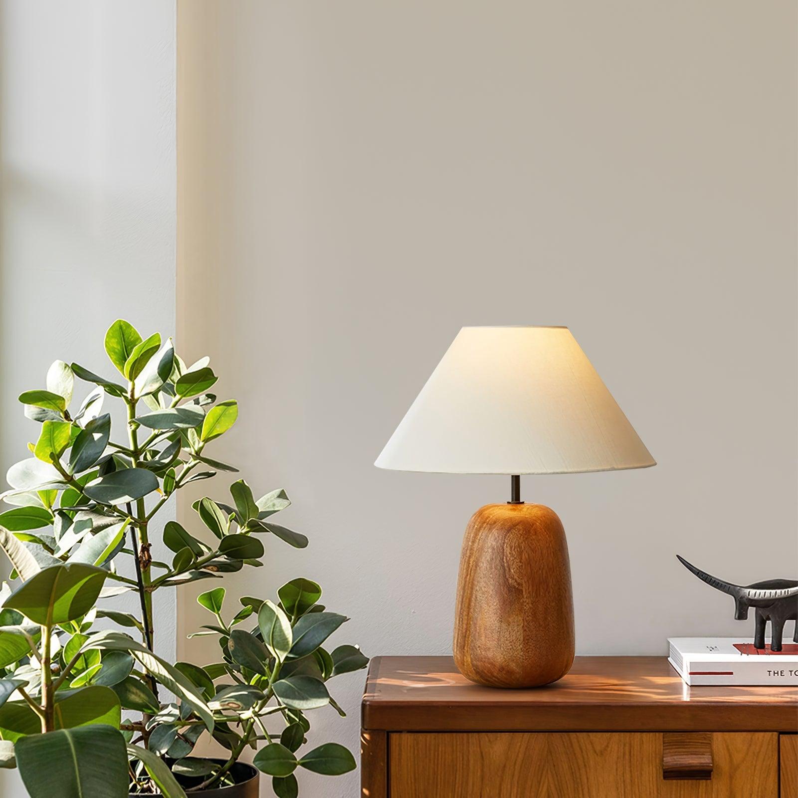 Natural Wood Task Lamp with White Fabric Shade for Bedside and Desk Irving