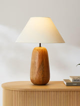 Natural Wood Task Lamp with White Fabric Shade for Bedside and Desk Irving