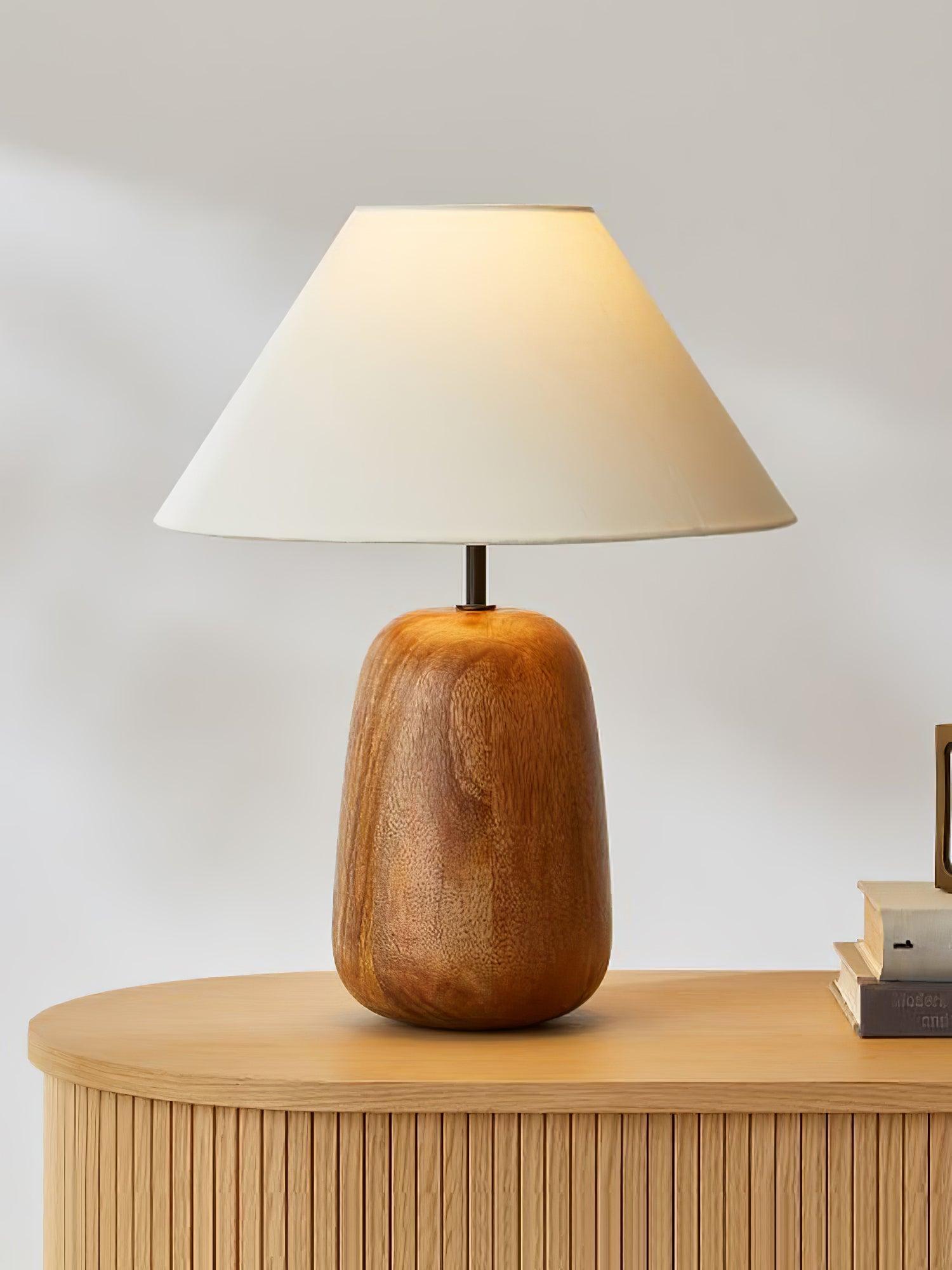 Natural Wood Task Lamp with White Fabric Shade for Bedside and Desk Irving