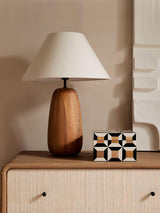 Natural Wood Task Lamp with White Fabric Shade for Bedside and Desk Irving
