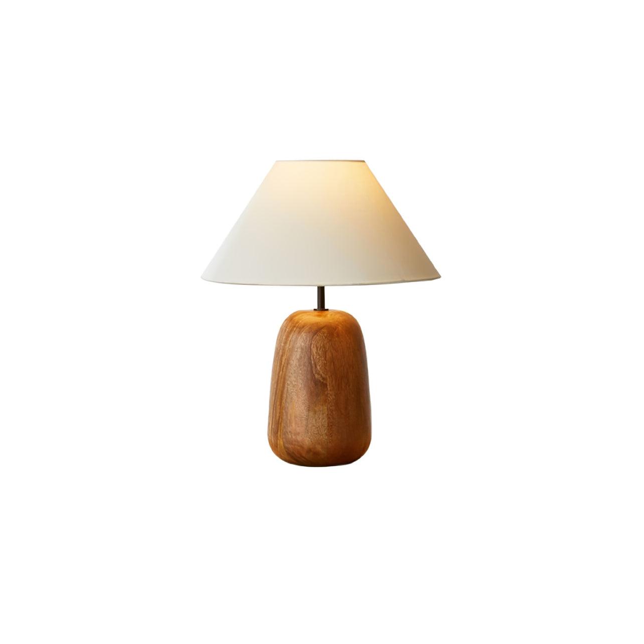 Natural Wood Task Lamp with White Fabric Shade for Bedside and Desk Irving