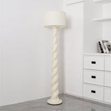 Modern Sculptural Twisted Resin Floor Lamp with White Fabric Drum Shade