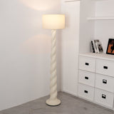 Modern Sculptural Twisted Resin Floor Lamp with White Fabric Drum Shade