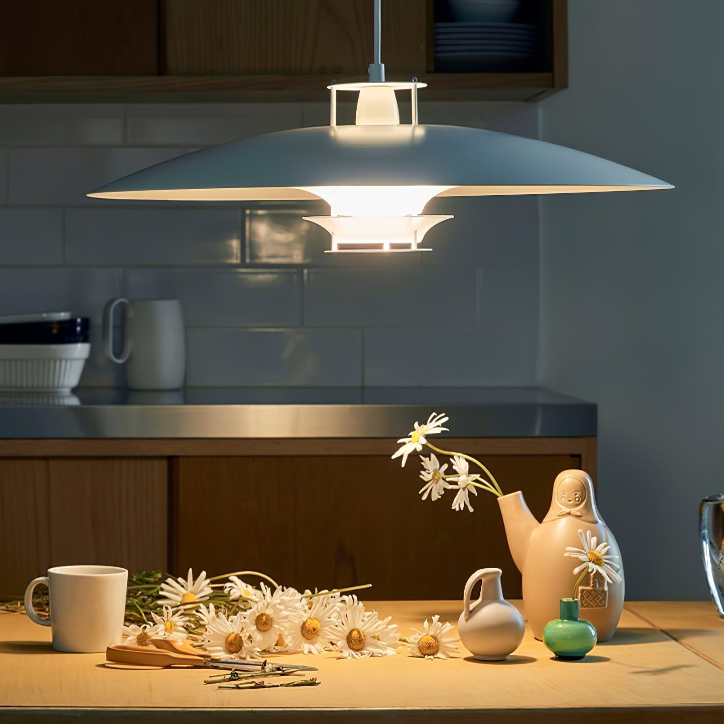 Modern Aluminum Disk Pendant Light Minimalist White and Blue Nordic Hanging Lamp