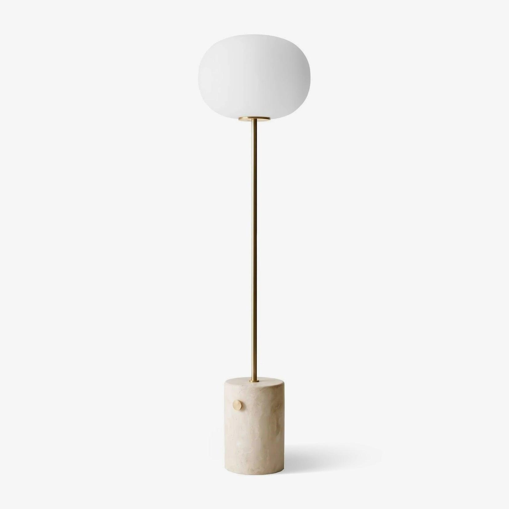 Modern Jwda Travertine Floor Lamp with Spherical Glass Globe and Yellow Stone Base