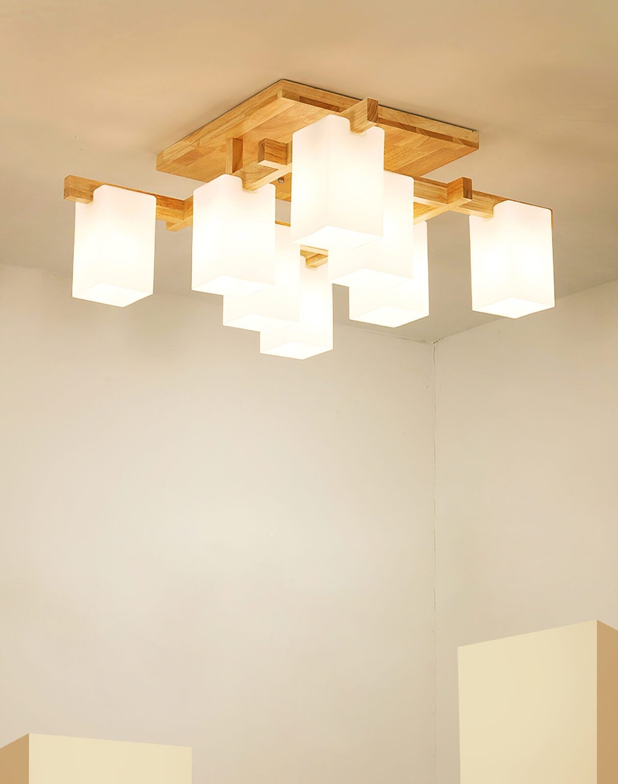modern-japanese-square-wood-ceiling-light-fixture-with-glass-shades-for-living-room
