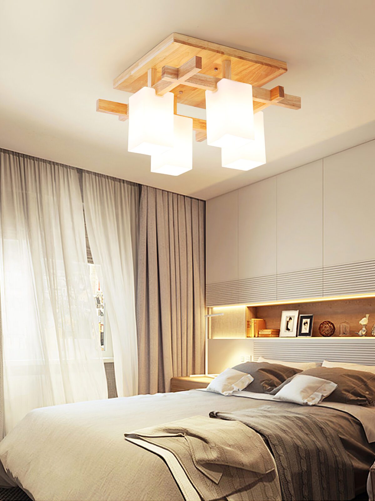 modern-japanese-square-wood-ceiling-light-fixture-with-glass-shades-for-living-room