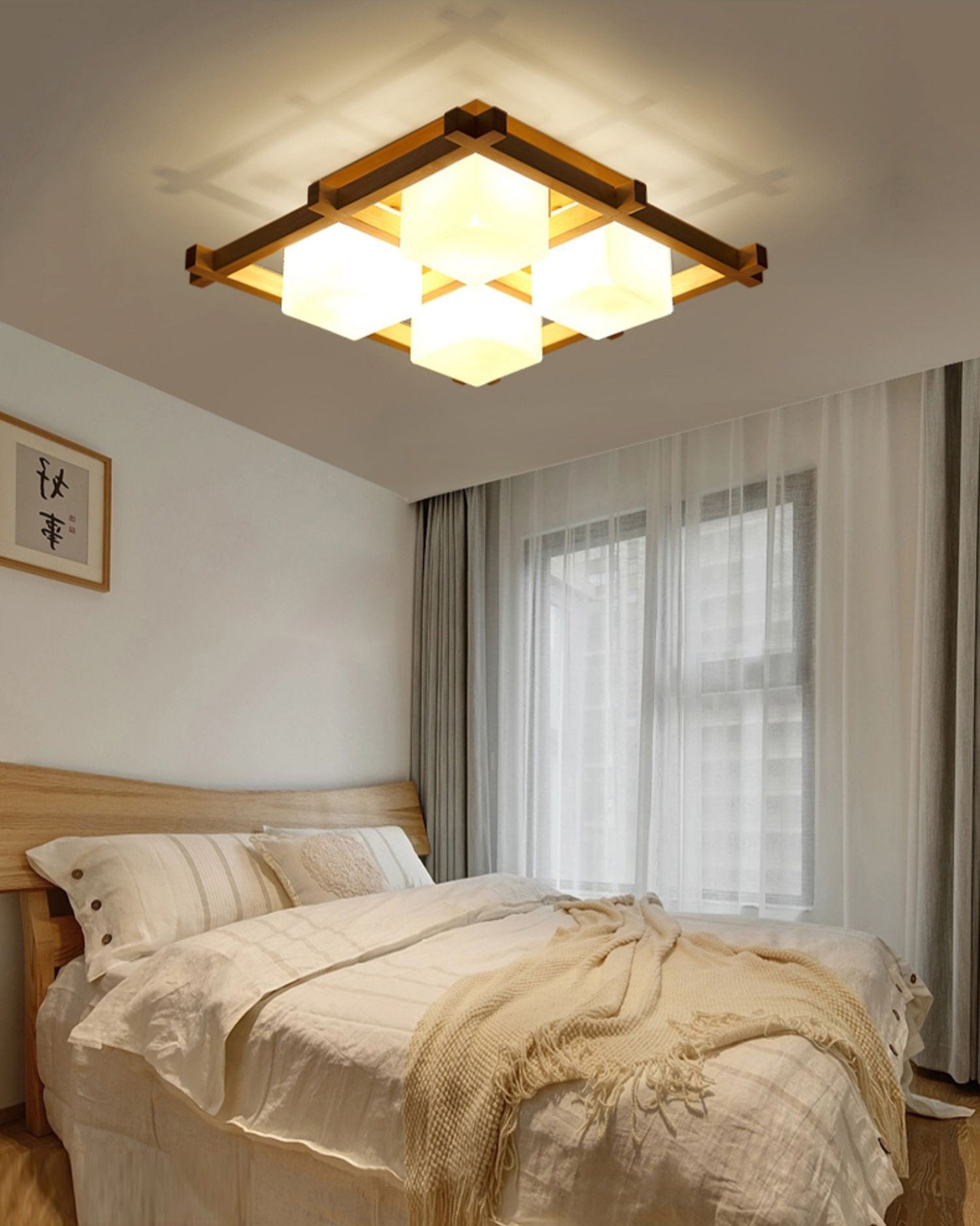traditional-japanese-style-lattice-wood-ceiling-lamp-with-frosted-glass-shades