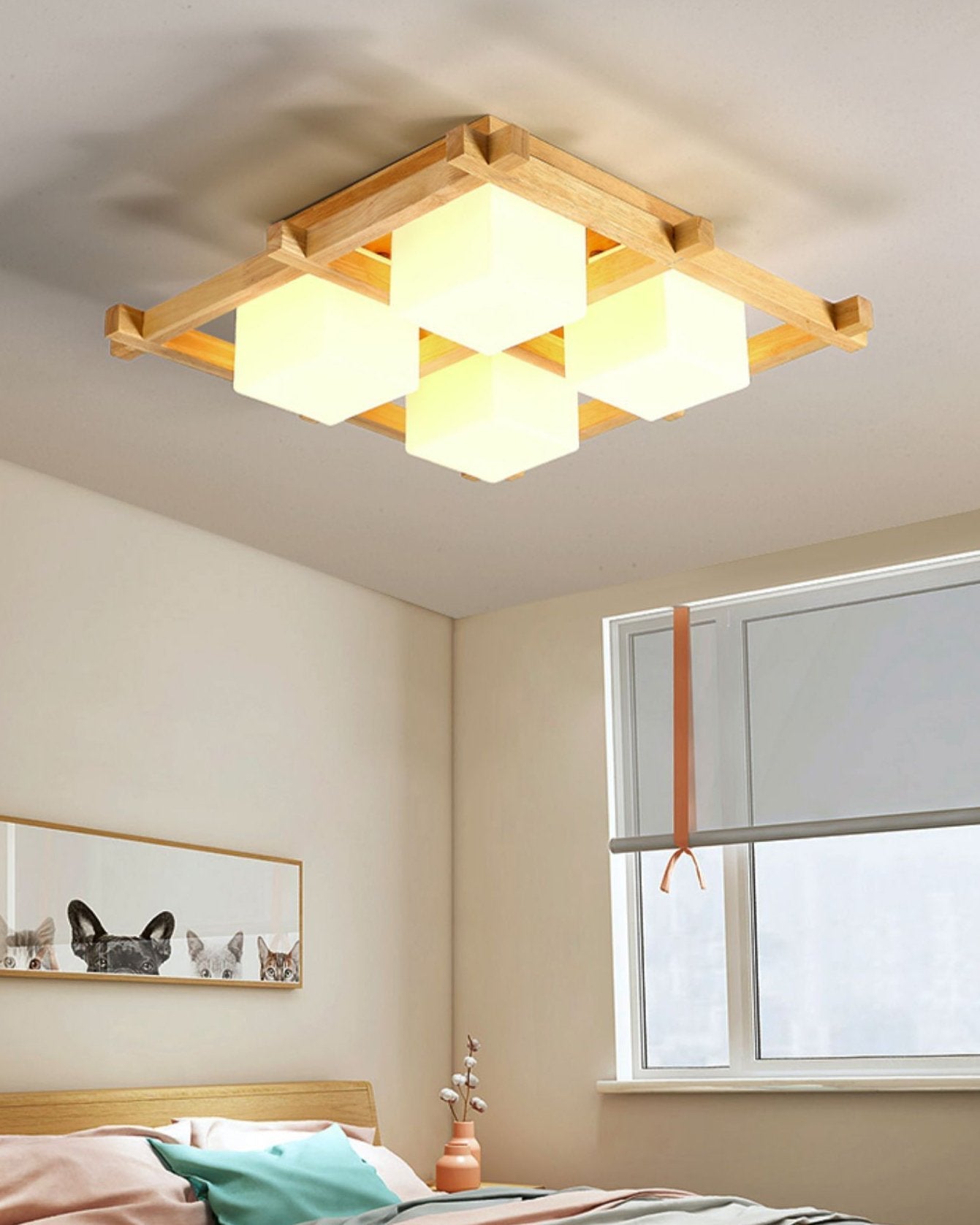 traditional-japanese-style-lattice-wood-ceiling-lamp-with-frosted-glass-shades