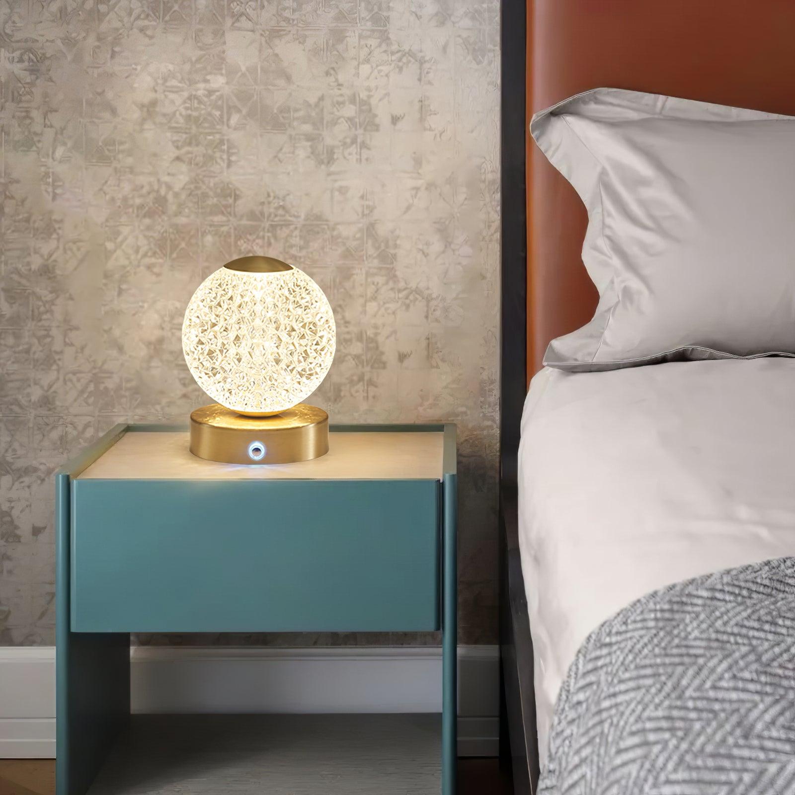 Modern Diamond Cut Crystal LED Table Lamp Cordless Rechargeable Task Light with Polished Brass Finish