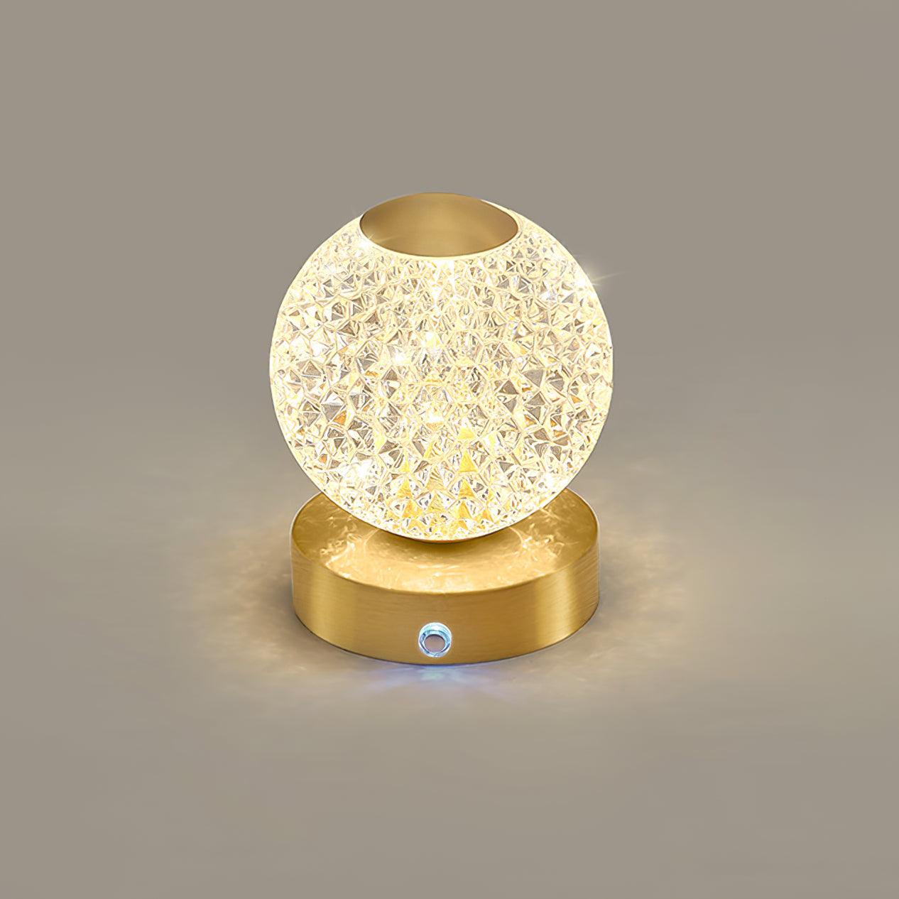 Modern Diamond Cut Crystal LED Table Lamp Cordless Rechargeable Task Light with Polished Brass Finish