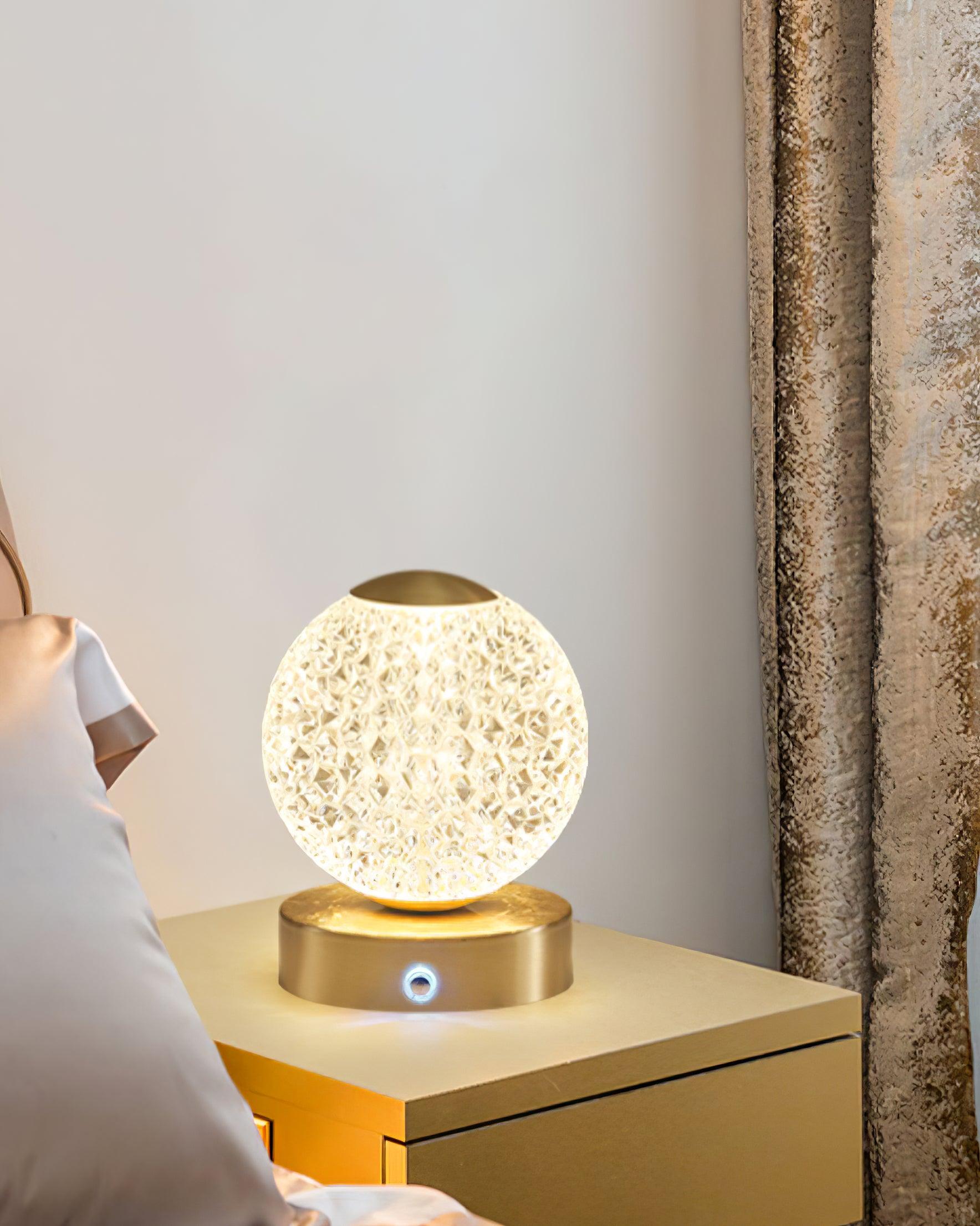 Modern Diamond Cut Crystal LED Table Lamp Cordless Rechargeable Task Light with Polished Brass Finish