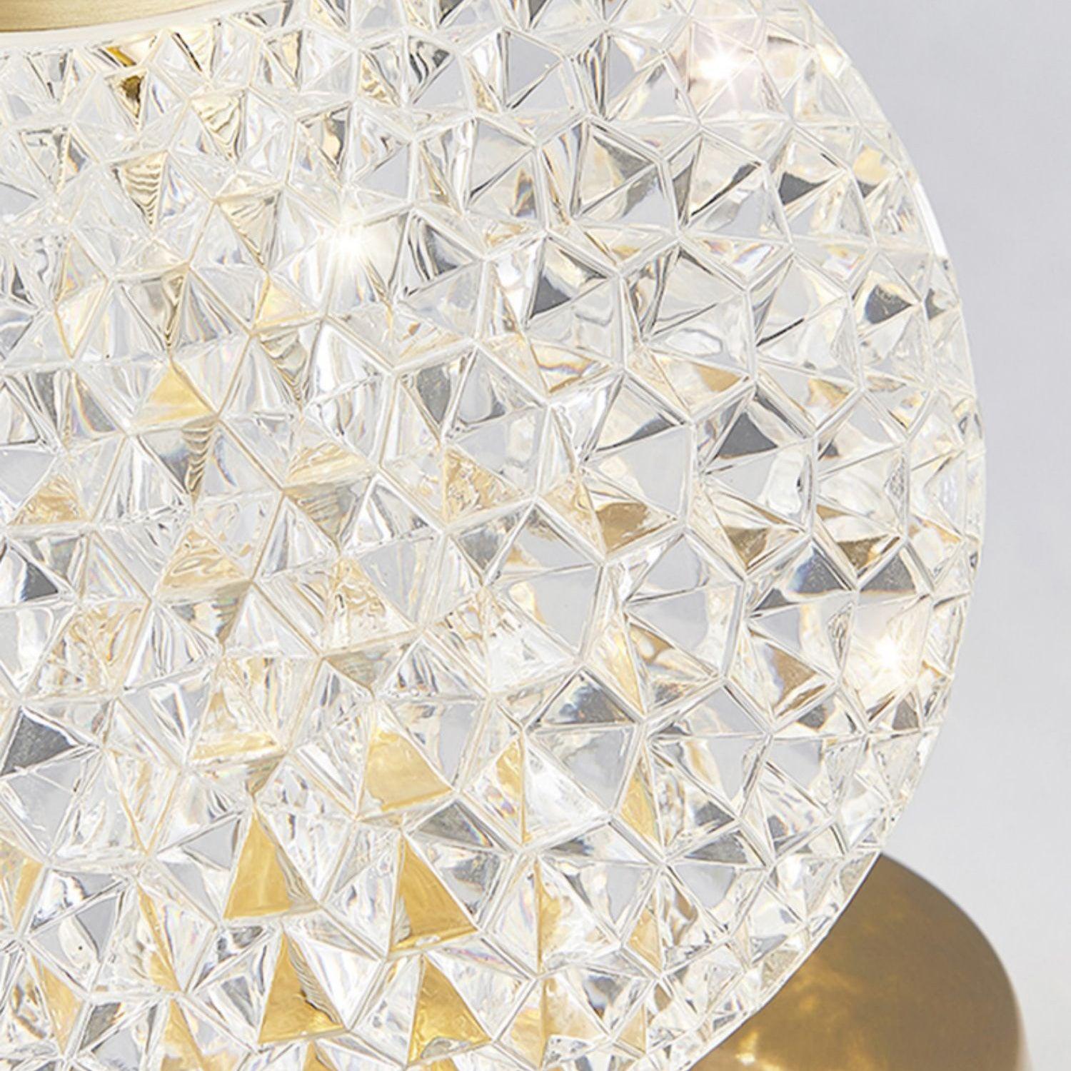 Modern Diamond Cut Crystal LED Table Lamp Cordless Rechargeable Task Light with Polished Brass Finish