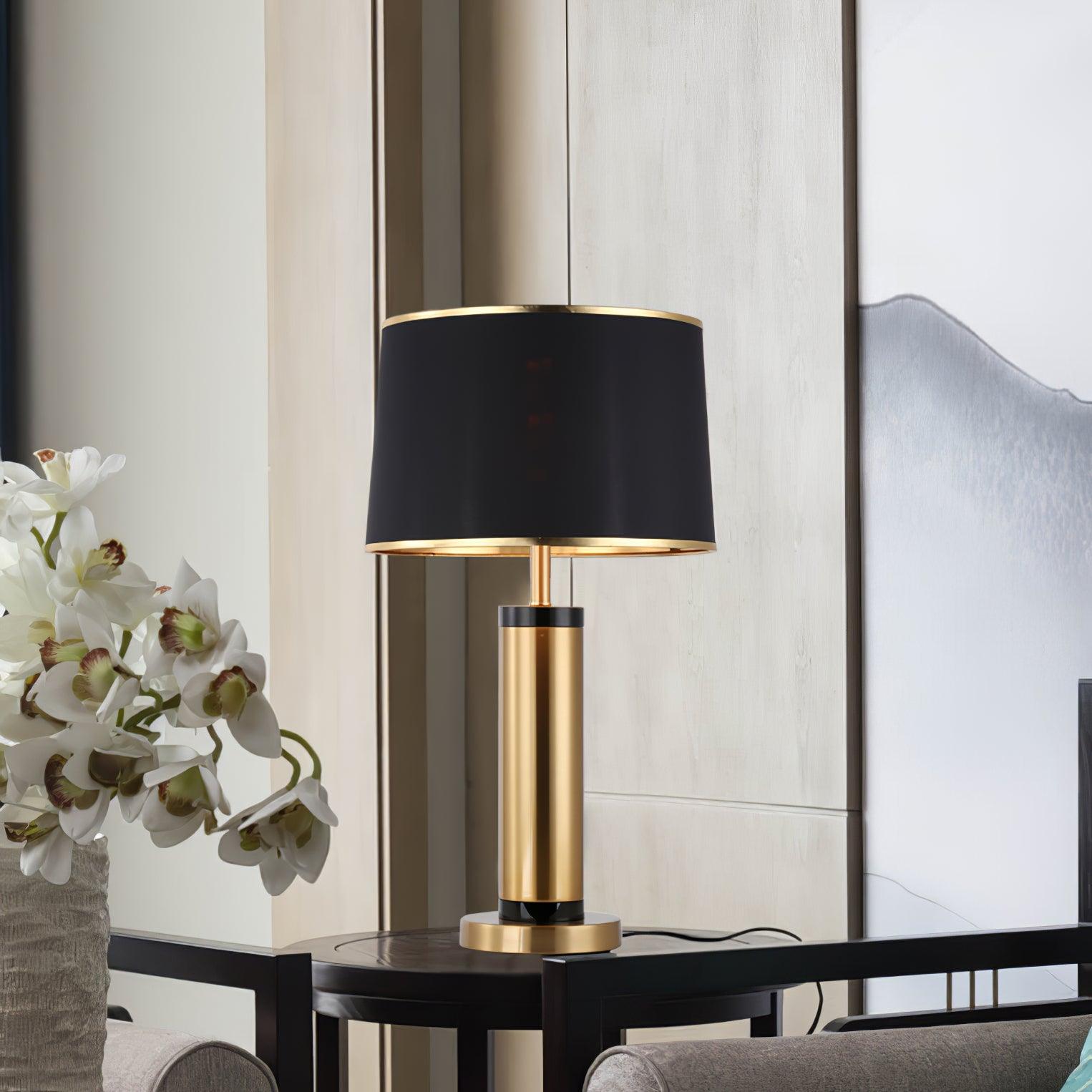Jaspar Gold Metal Desk Lamp with Elegant Fabric Shade for Modern Home Office and Bedroom