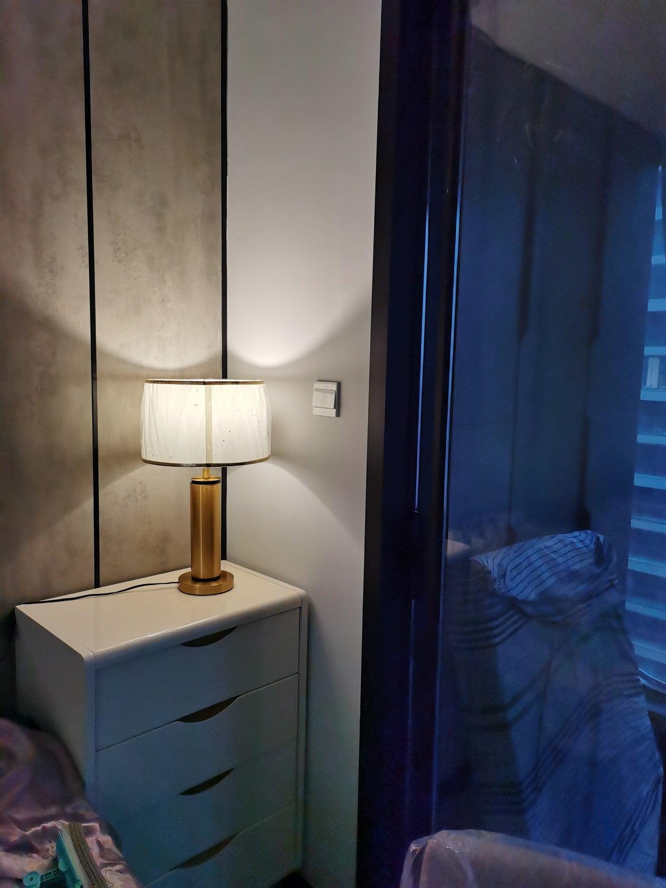 Jaspar Gold Metal Desk Lamp with Elegant Fabric Shade for Modern Home Office and Bedroom