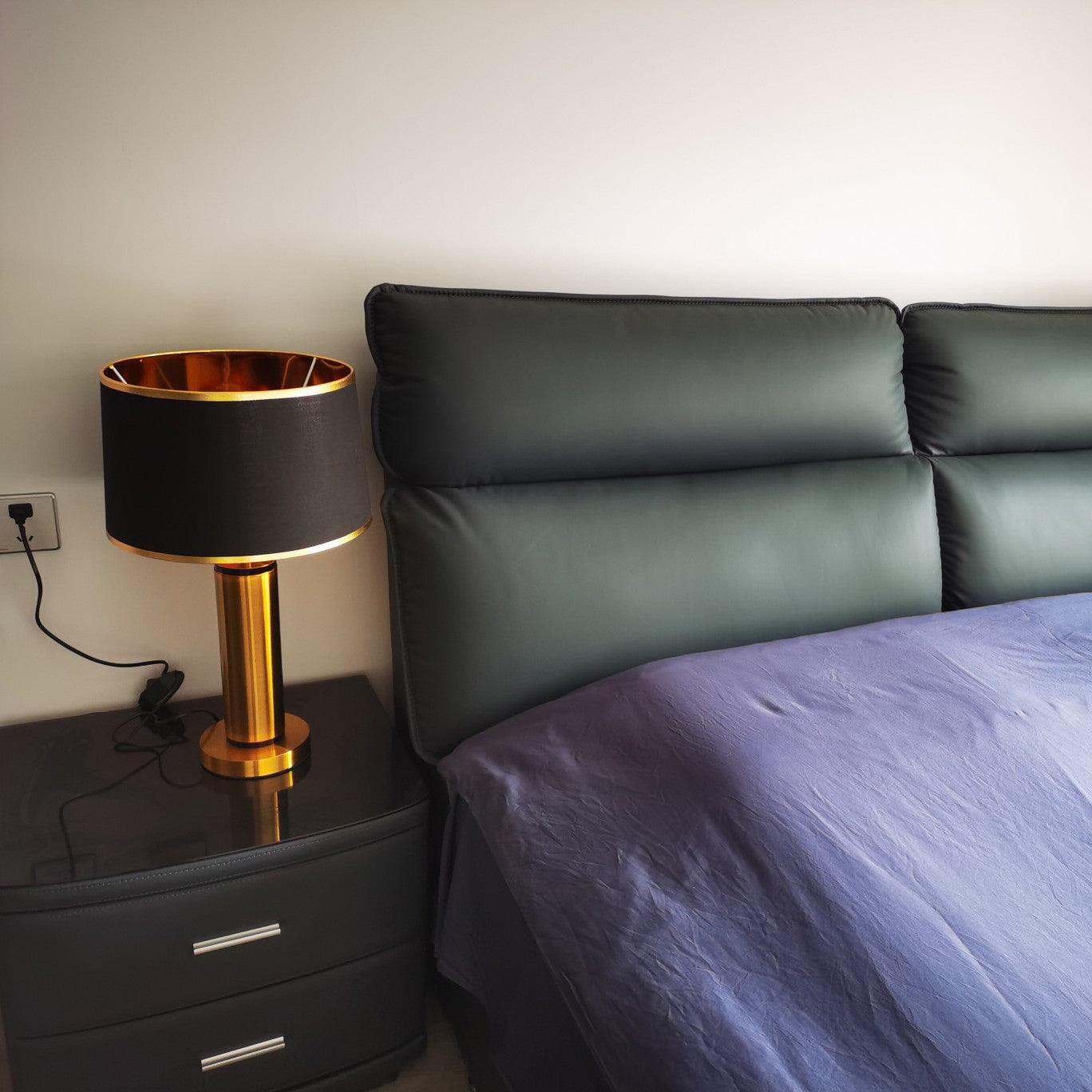 Jaspar Gold Metal Desk Lamp with Elegant Fabric Shade for Modern Home Office and Bedroom