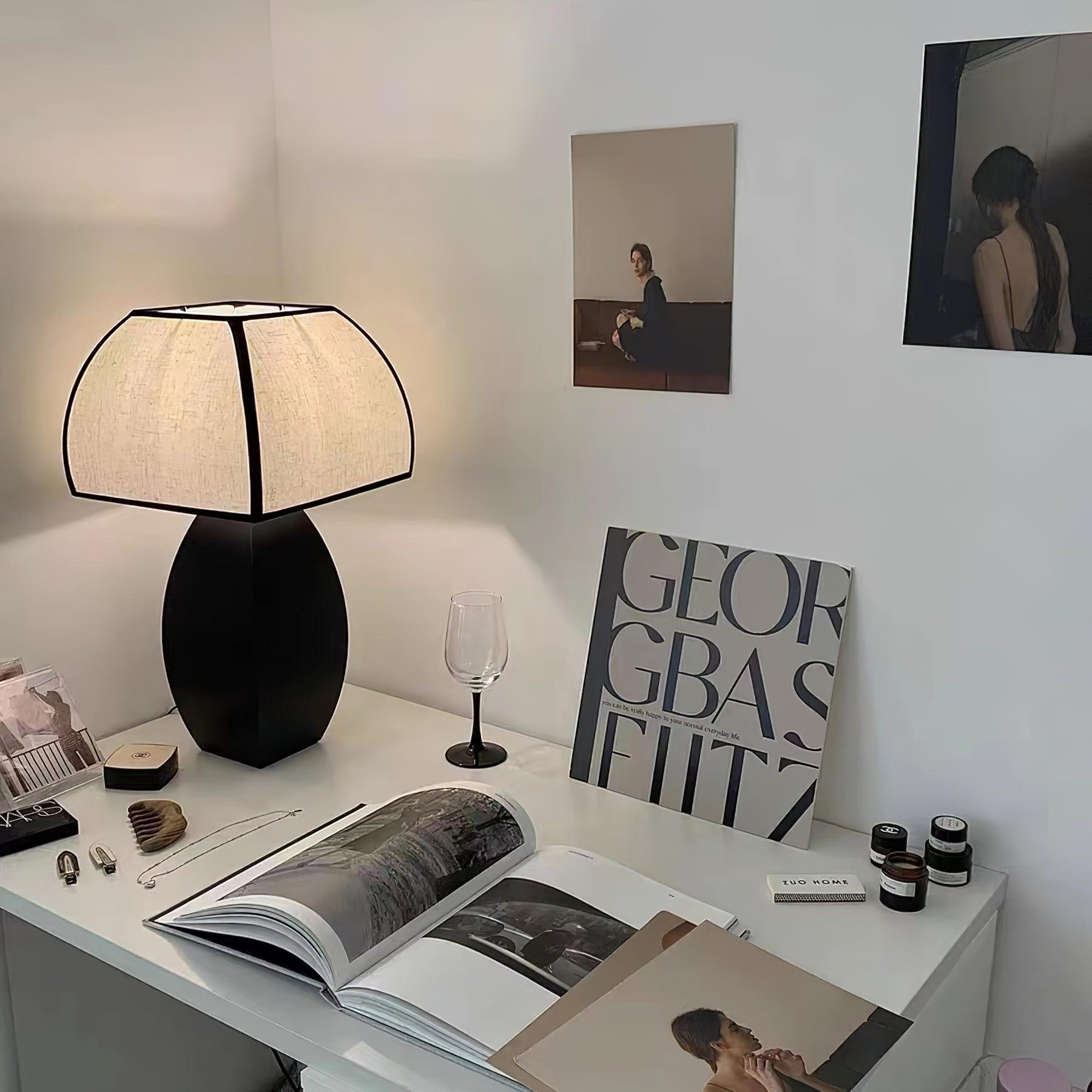 Javier Contemporary Black Metal Table Lamp with White Fabric Shade for Modern Home Decor