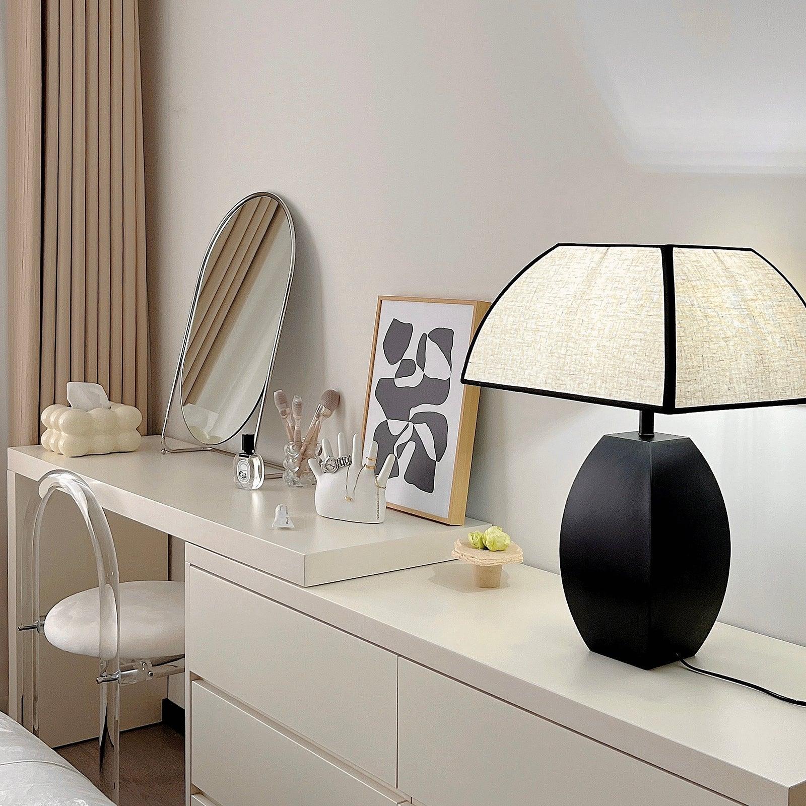 Javier Contemporary Black Metal Table Lamp with White Fabric Shade for Modern Home Decor