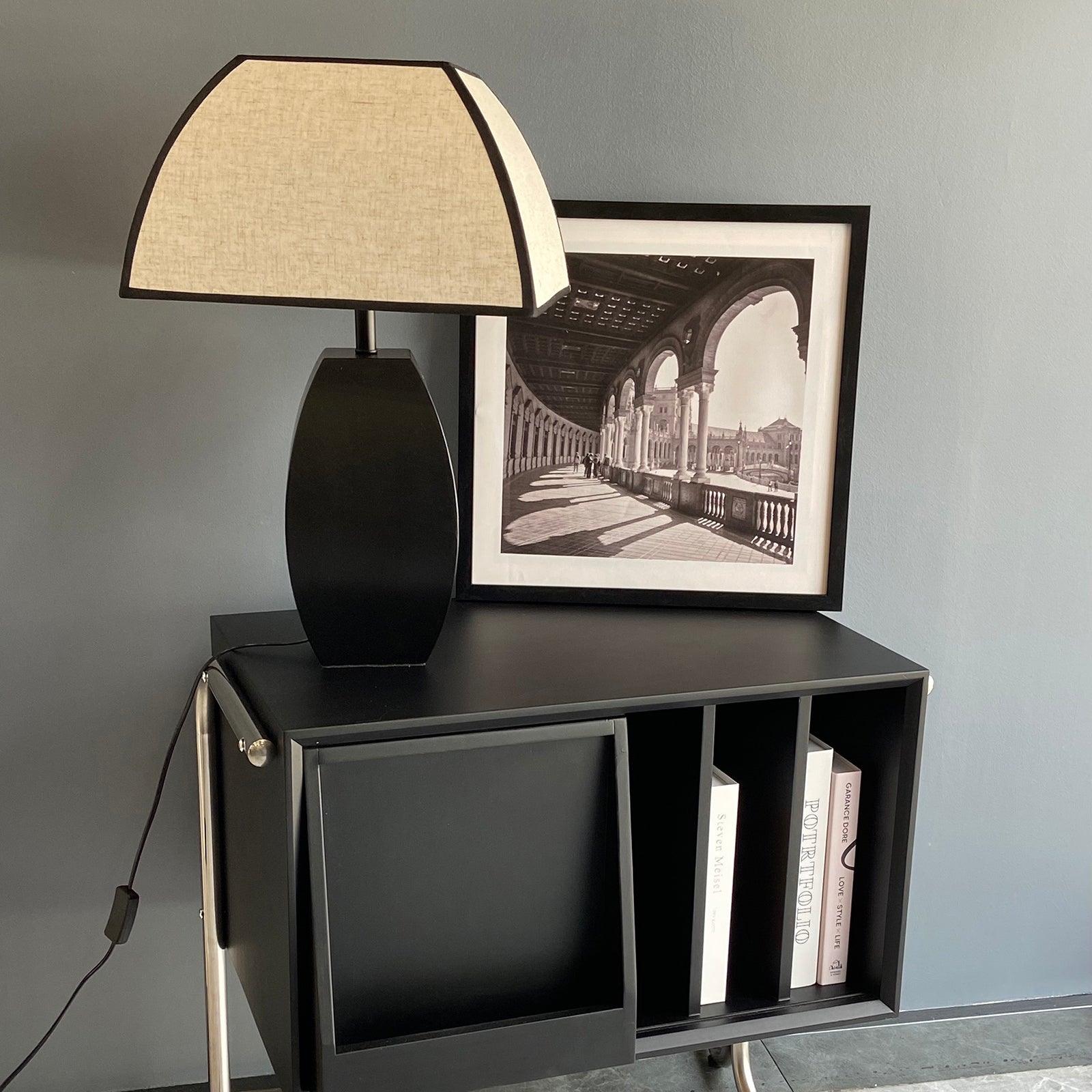 Javier Contemporary Black Metal Table Lamp with White Fabric Shade for Modern Home Decor