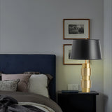 Luxury Gold Cylinder Table Lamp with Black Linen Drum Shade for Modern Decor