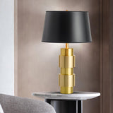 Luxury Gold Cylinder Table Lamp with Black Linen Drum Shade for Modern Decor