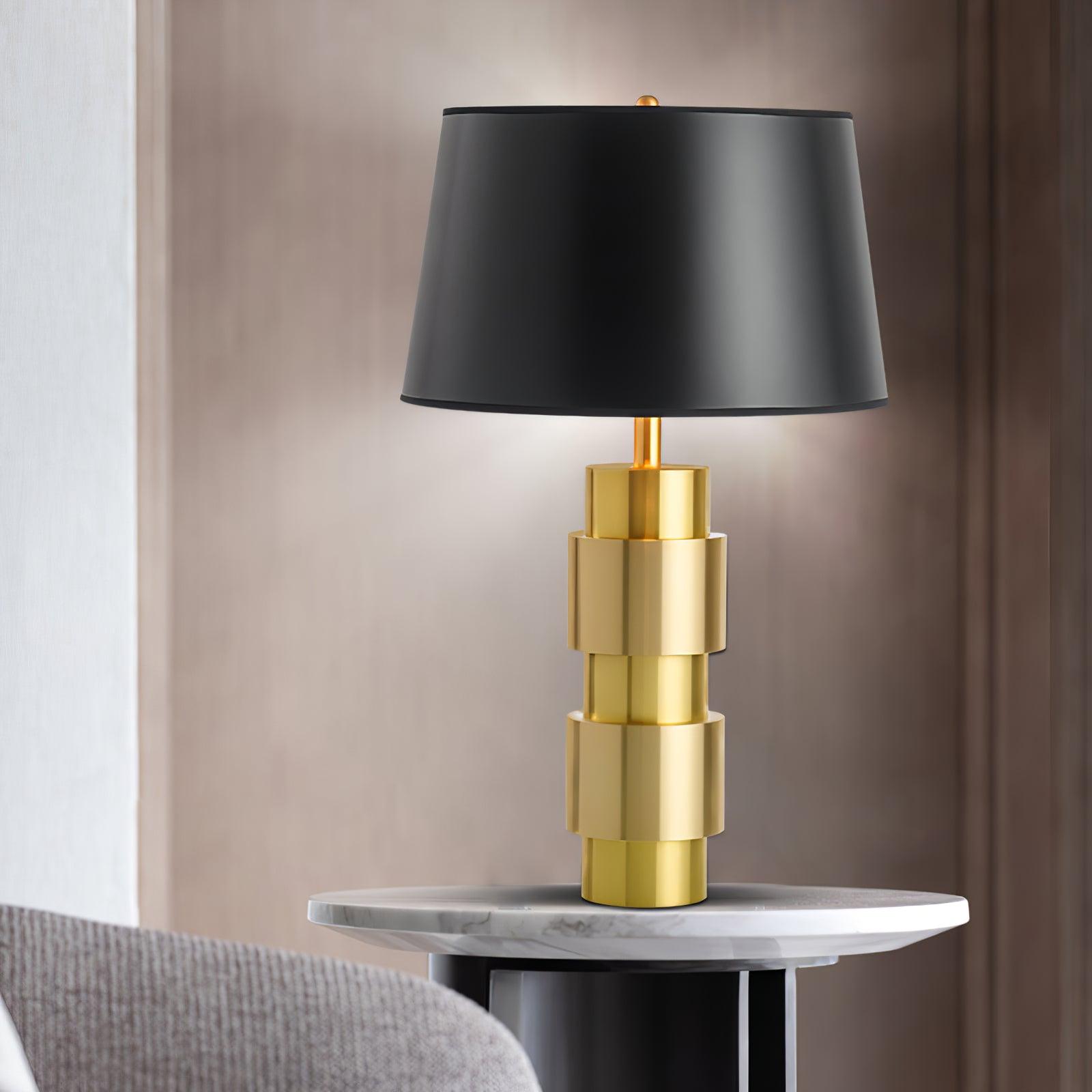 Luxury Gold Cylinder Table Lamp with Black Linen Drum Shade for Modern Decor