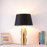 Luxury Gold Cylinder Table Lamp with Black Linen Drum Shade for Modern Decor