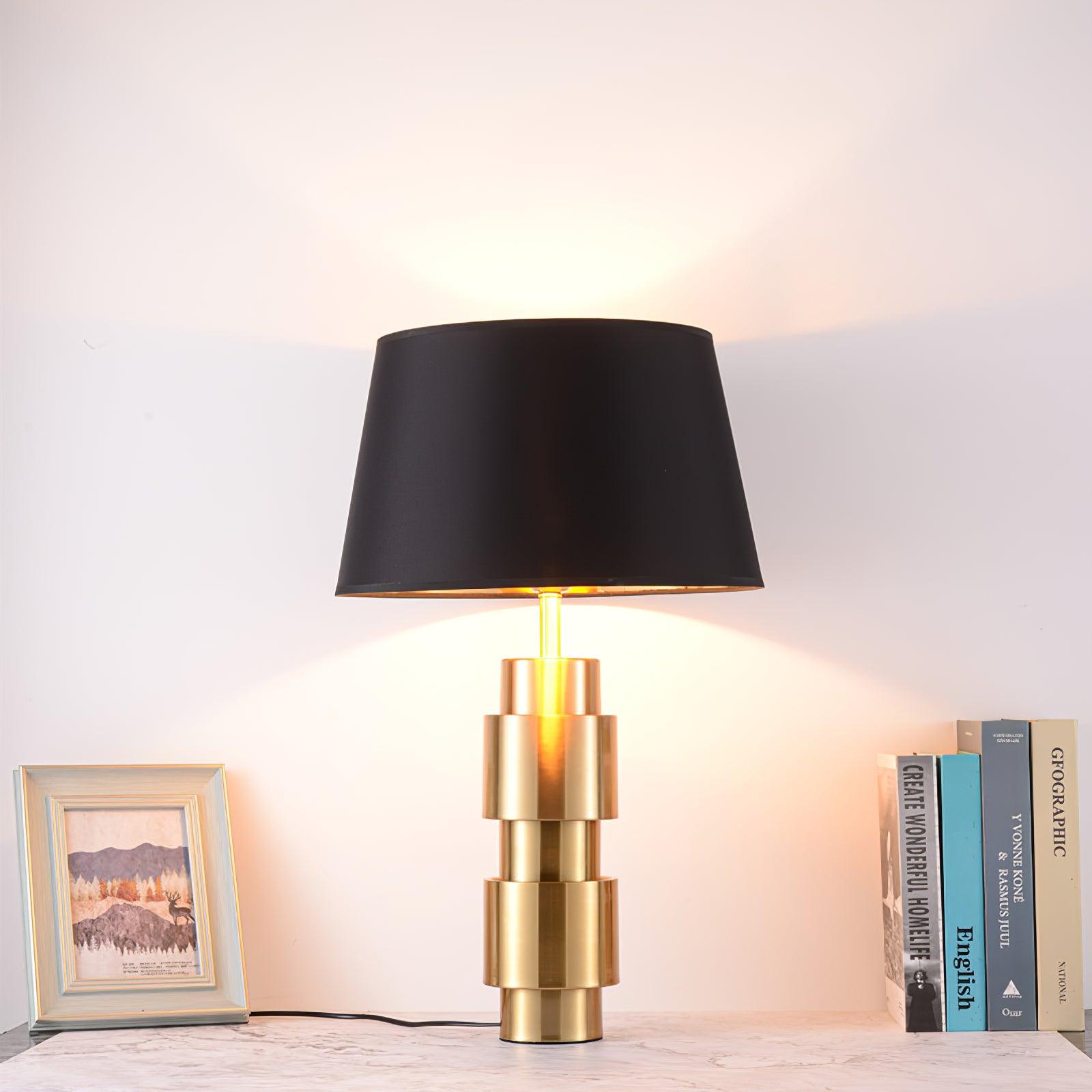 Luxury Gold Cylinder Table Lamp with Black Linen Drum Shade for Modern Decor