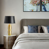 Luxury Gold Cylinder Table Lamp with Black Linen Drum Shade for Modern Decor