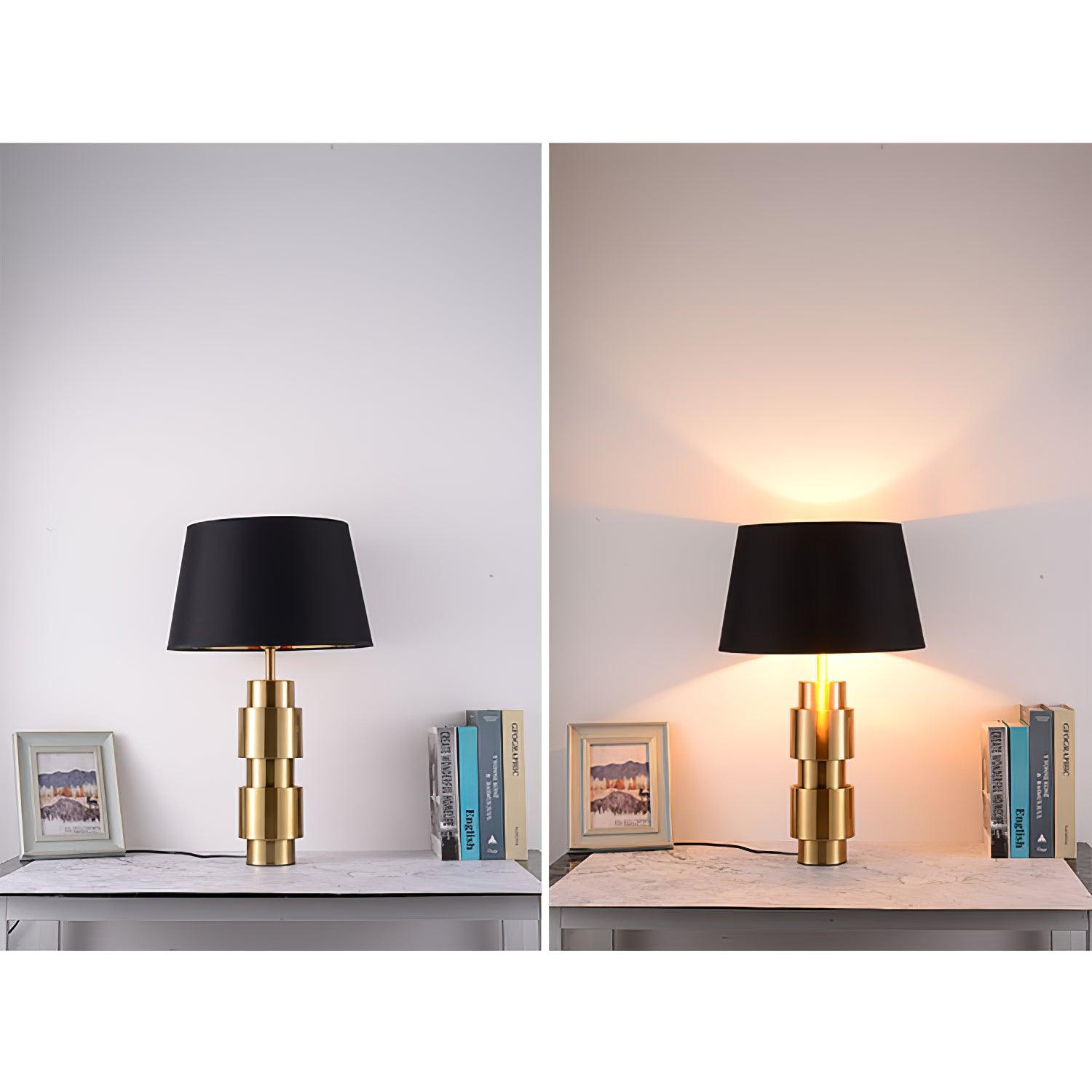 Luxury Gold Cylinder Table Lamp with Black Linen Drum Shade for Modern Decor