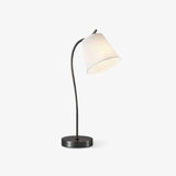 Modern Brass and Black Table Lamp with White Fabric Shade for Bedside Table