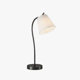 Modern Brass and Black Table Lamp with White Fabric Shade for Bedside Table