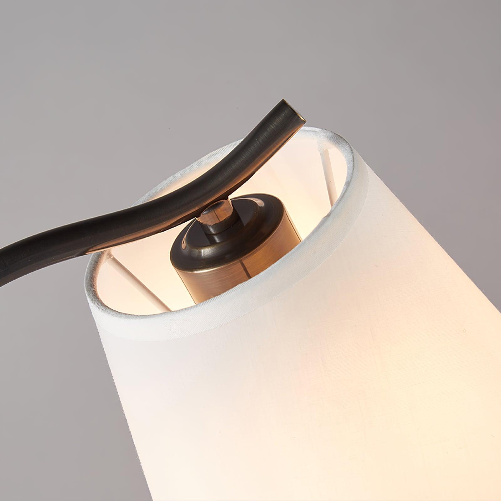 Modern Brass and Black Table Lamp with White Fabric Shade for Bedside Table