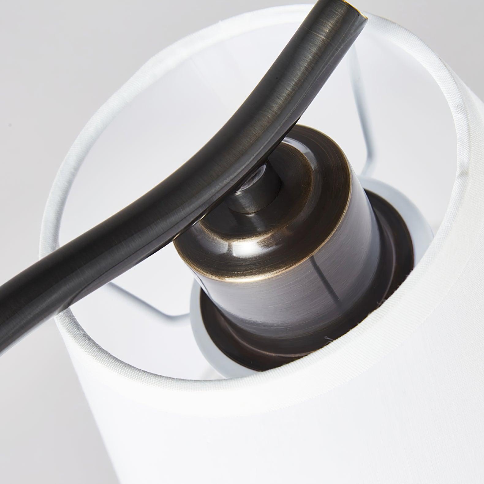 Modern Brass and Black Table Lamp with White Fabric Shade for Bedside Table
