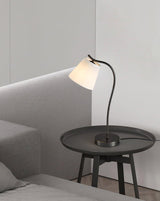 Modern Brass and Black Table Lamp with White Fabric Shade for Bedside Table