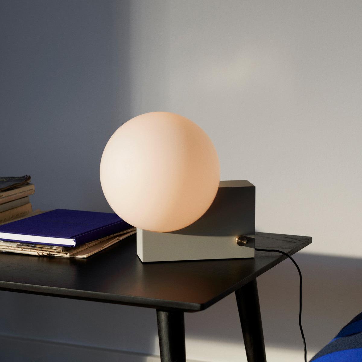 Modern Fusion Geometric Accent Table Lamp with Opaline Glass Orb and Metal Frame