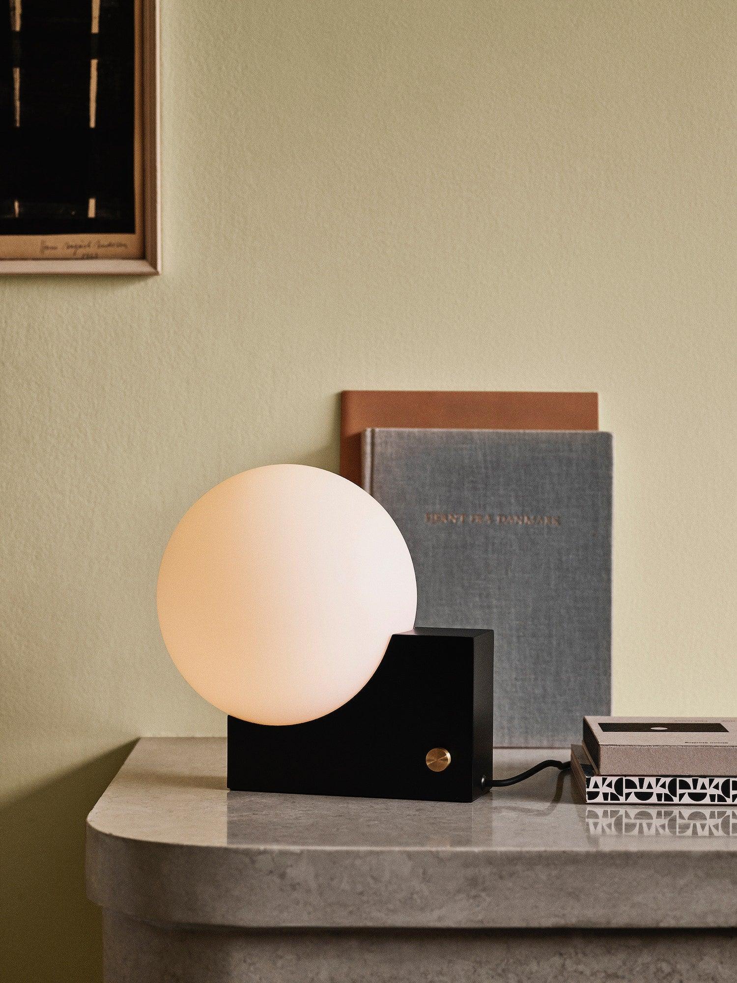 Modern Fusion Geometric Accent Table Lamp with Opaline Glass Orb and Metal Frame