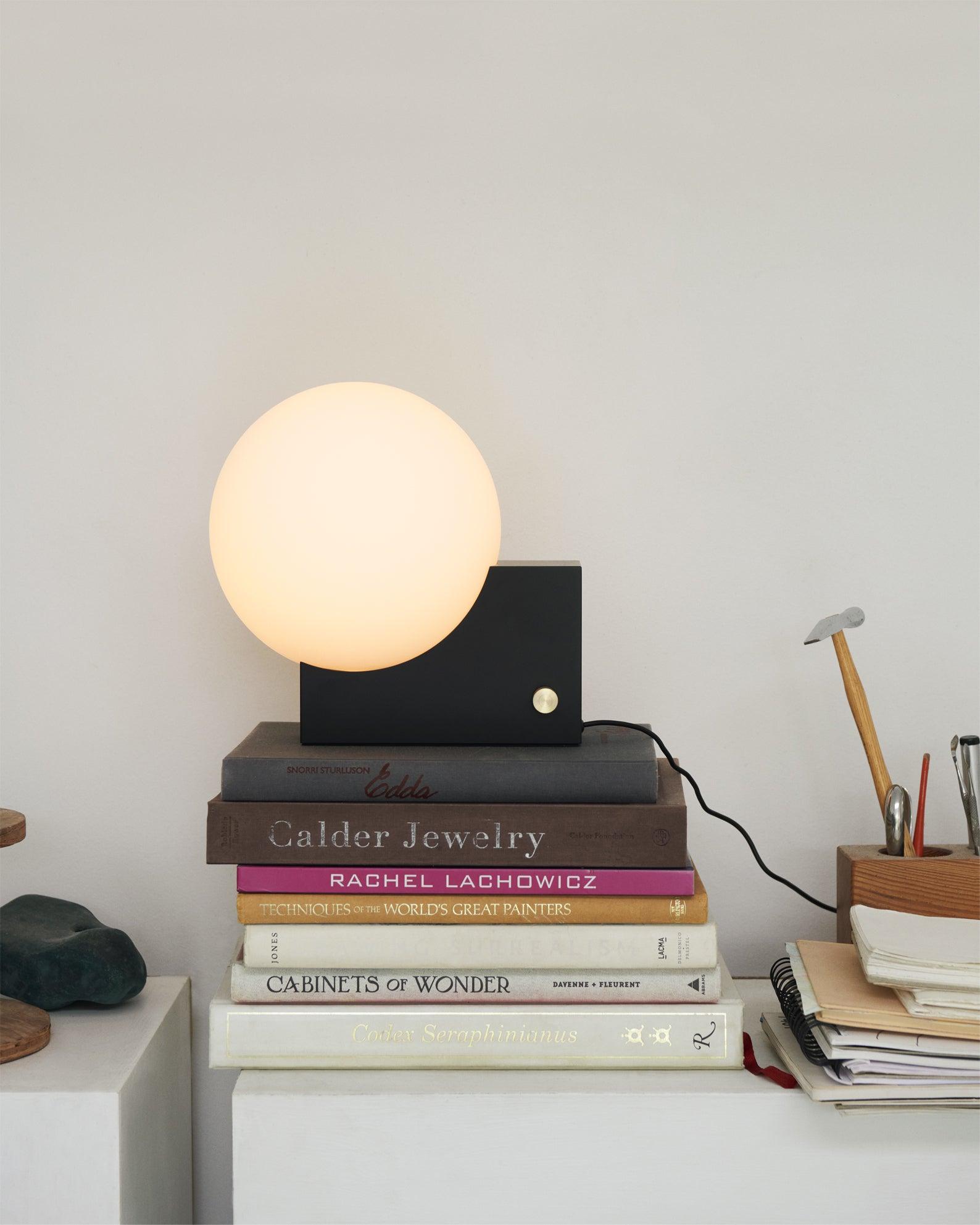 Modern Fusion Geometric Accent Table Lamp with Opaline Glass Orb and Metal Frame