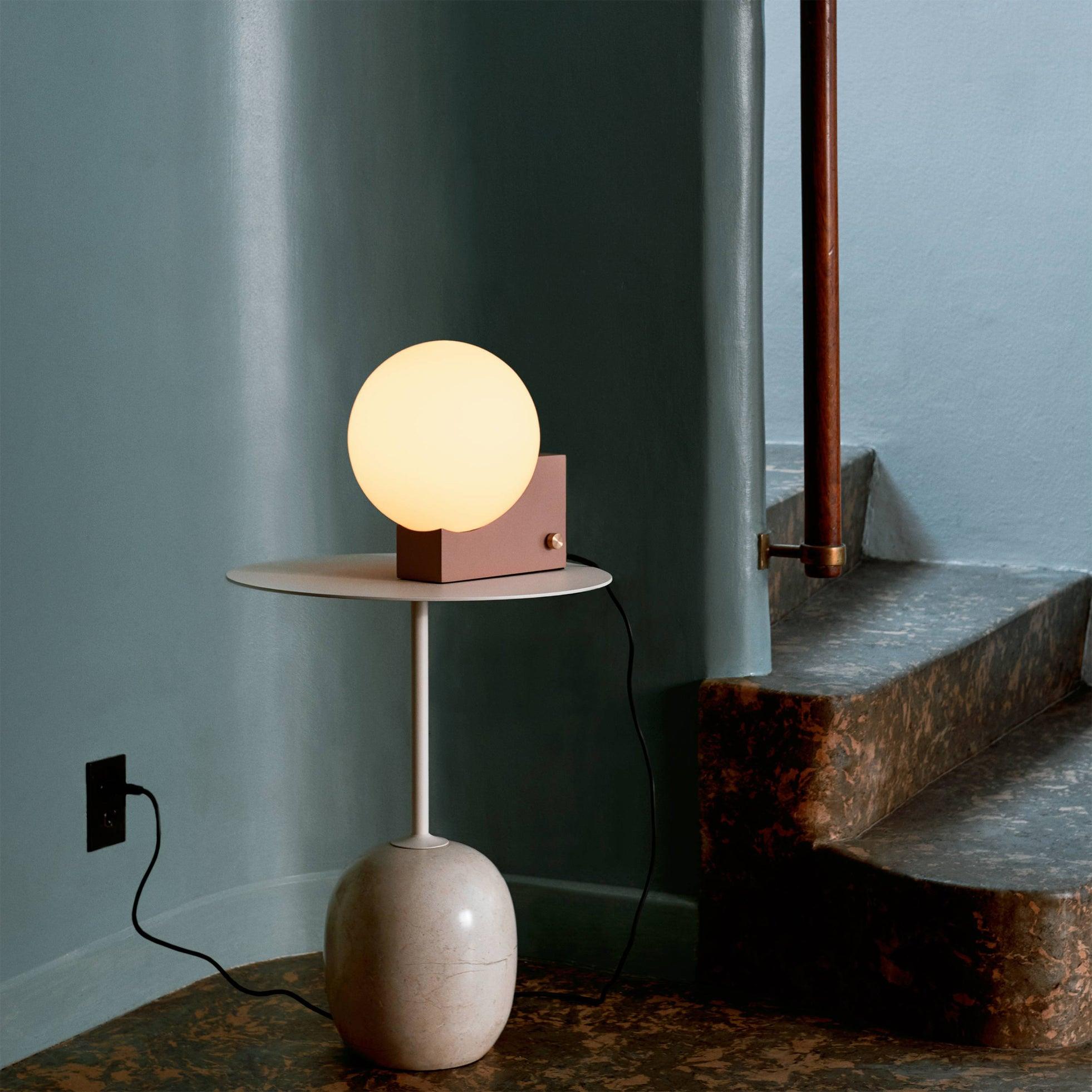Modern Fusion Geometric Accent Table Lamp with Opaline Glass Orb and Metal Frame