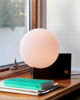 Modern Fusion Geometric Accent Table Lamp with Opaline Glass Orb and Metal Frame