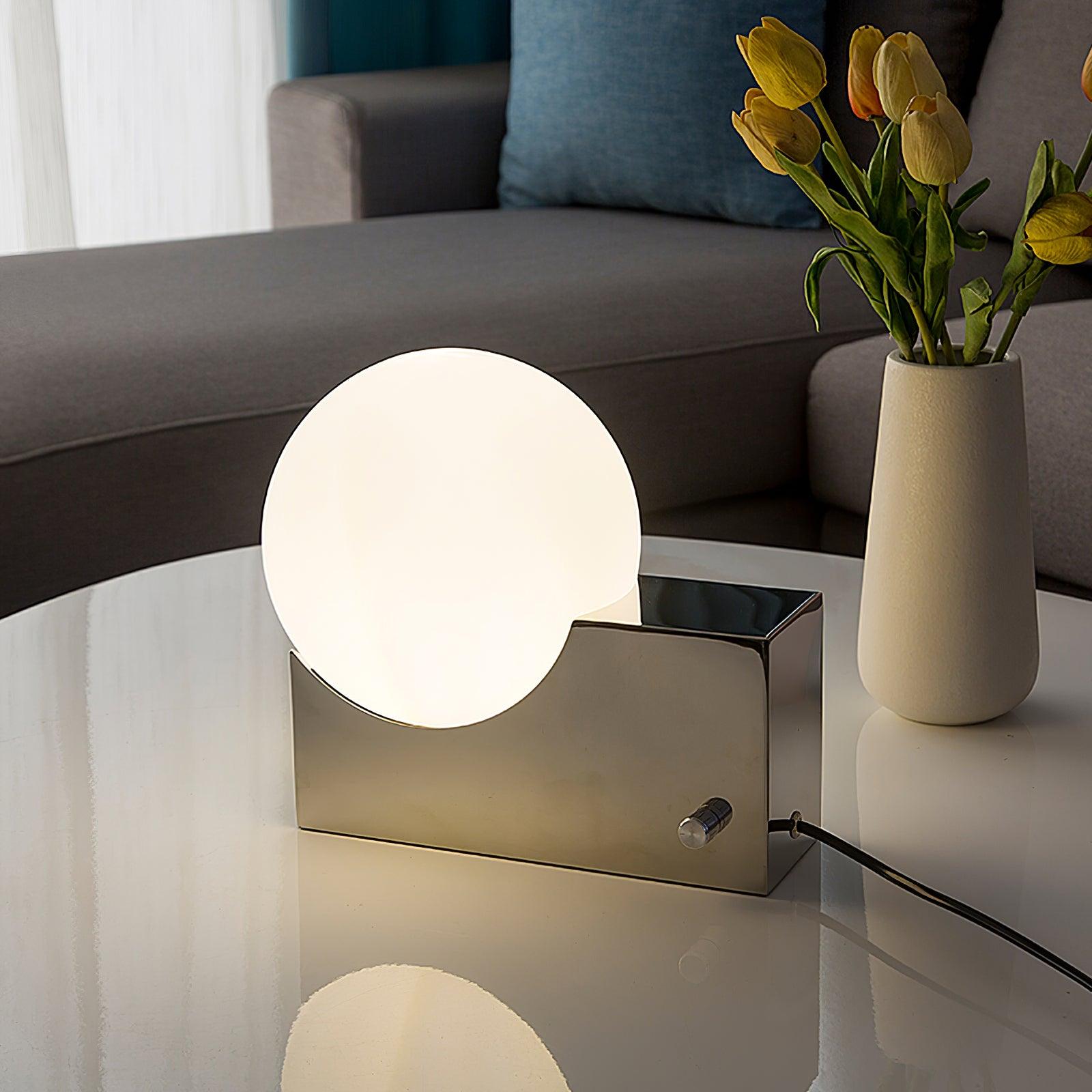 Modern Fusion Geometric Accent Table Lamp with Opaline Glass Orb and Metal Frame