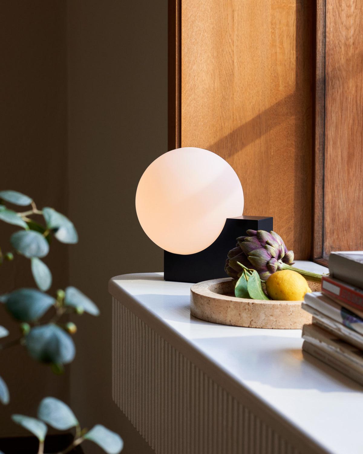 Modern Fusion Geometric Accent Table Lamp with Opaline Glass Orb and Metal Frame