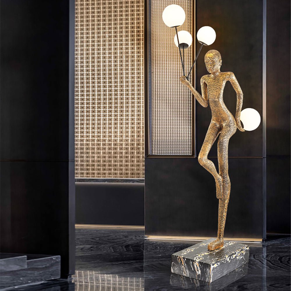 Modern Juggling Sculptor Standing Floor Lamp with Illuminated Glass Spheres