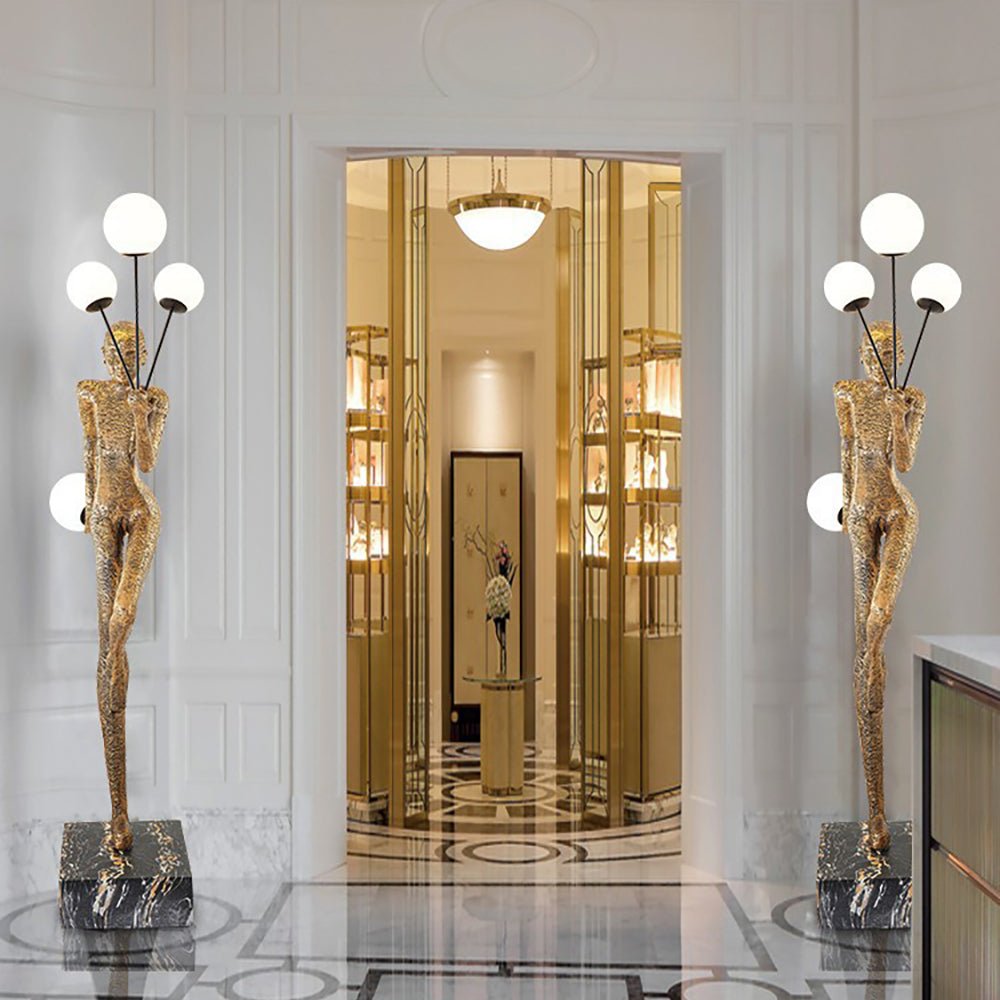 Modern Juggling Sculptor Standing Floor Lamp with Illuminated Glass Spheres