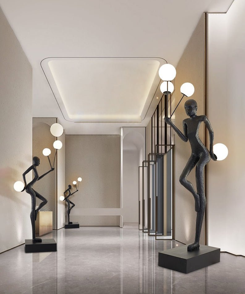 Modern Juggling Sculptor Standing Floor Lamp with Illuminated Glass Spheres