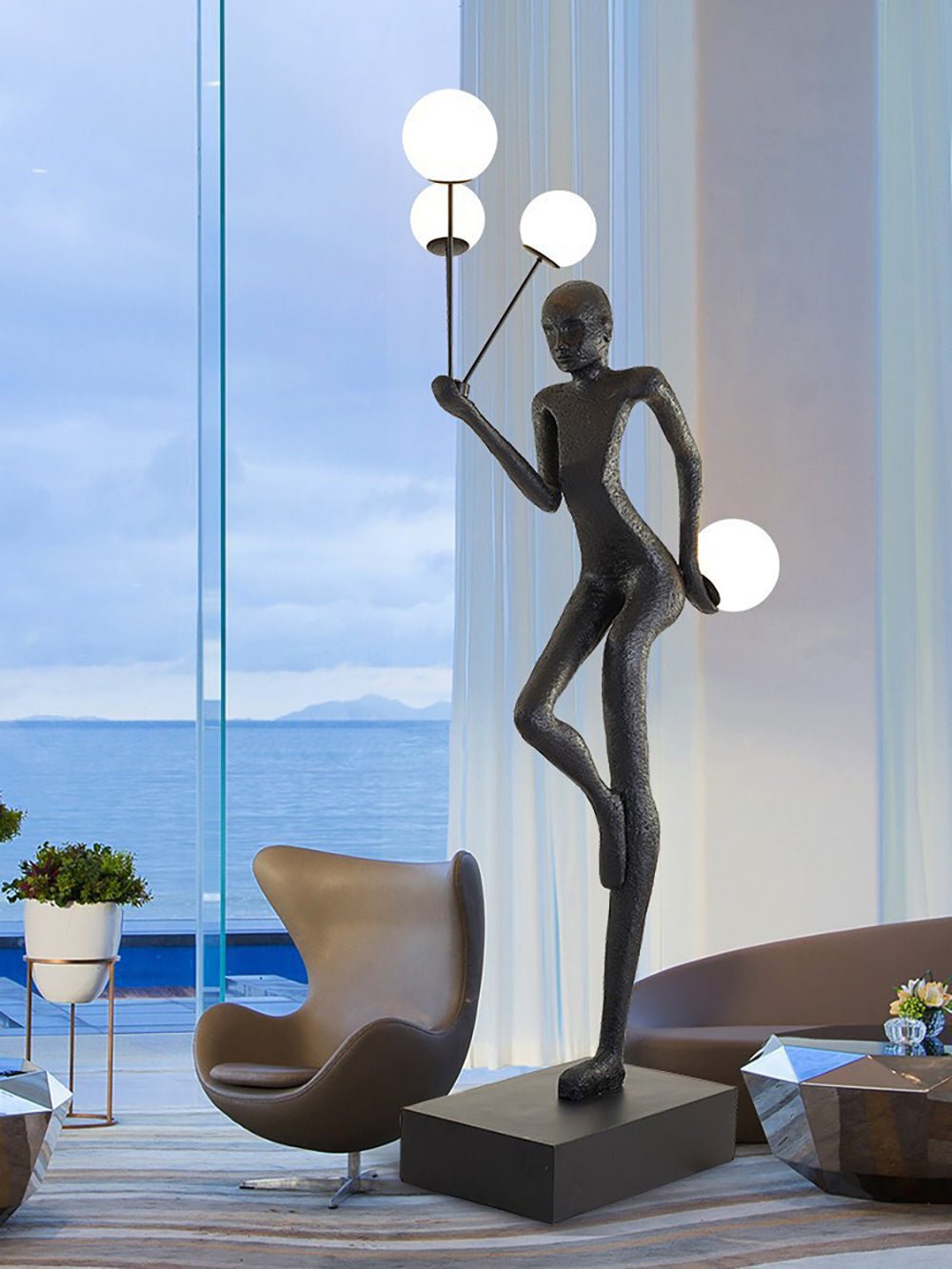 Modern Juggling Sculptor Standing Floor Lamp with Illuminated Glass Spheres