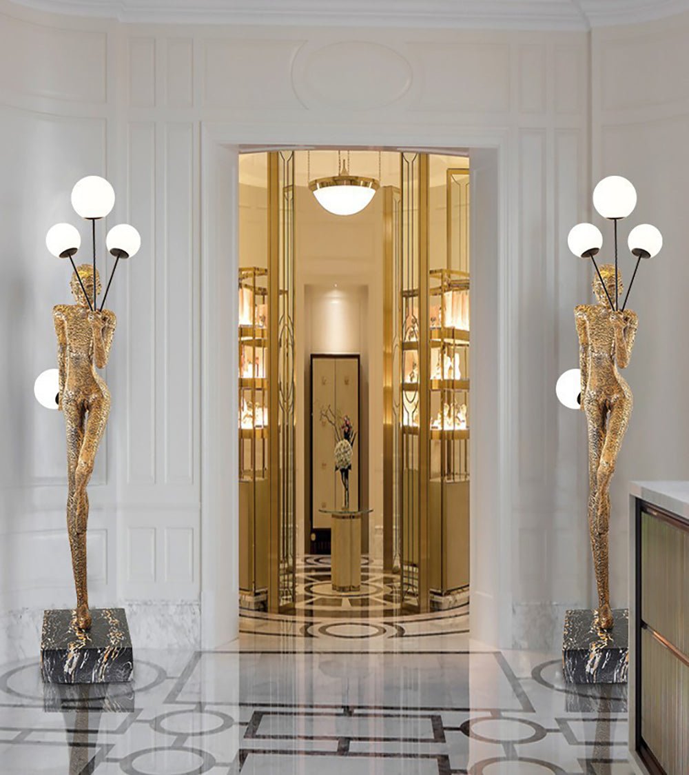 Modern Juggling Sculptor Standing Floor Lamp with Illuminated Glass Spheres